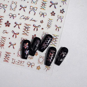 Laser Holographic Nail Art Stickers 3D Embossed Bow Flower Lace Design Self Adhesive DIY Manicure Decoration