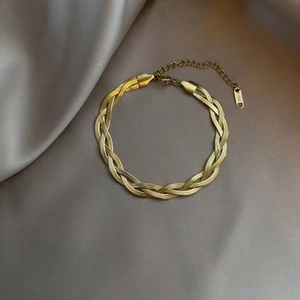 Bracciale Intrecciato da Donna Minimalista in Acciaio Inossidabile Oro Argento Tricolore Catena a Serpente Piatta Regolabile Gioielli Regalo