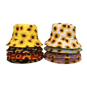 Sunflower Print Bucket Hat Cotton Polyester Breathable Sun Protection Summer Outdoor Travel Fisherman Cap For Men Women