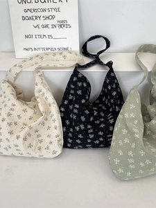 Floral Canvas Crossbody Bag Large Capacity Casual Shoulder Bag With Wide Strap Fresh Print For Women Daily Use