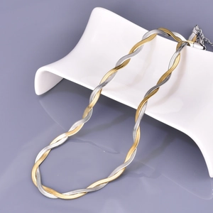 Two-tone twisted herringbone chain necklace in gold and silver stainless steel