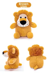 Three-angle views of a soft plush lion toy showing front, side, and back textures