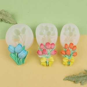Macro shot of 3D tulip bouquet silicone molds with finished colorful floral gypsum crafts