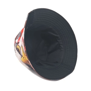 Classic fisherman bucket hat with colorful eagle print and black lining on white background