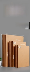 Size comparison chart for A4, B5, and A5 kraft paper notebooks with dimensions and page details