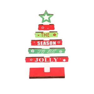 DIY Wooden Mini Christmas Tree Desktop Ornament with The Season to be Jolly Slogan
