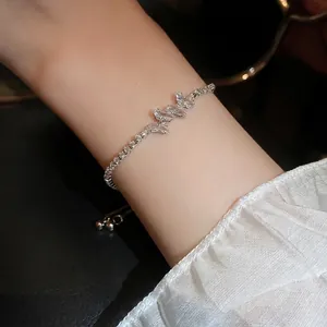 Silver zircon butterfly sliding bracelet for women with crystal marquise wings