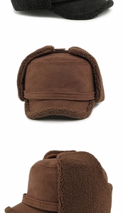 Detalle del gorro de invierno con orejeras de gamuza sintética y forro polar grueso