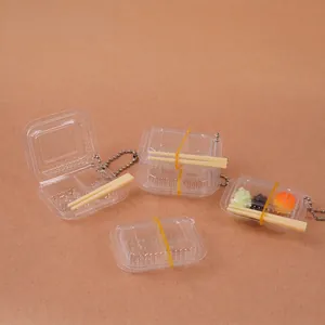 Miniature Food Bento Case Keychain Transparent Plastic Takeaway Container Pendant Dollhouse DIY Craft Accessory For Bag