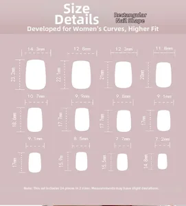 Tabella taglie con 12 dimensioni per 24 pezzi di unghie finte zebrate rettangolari lunghe