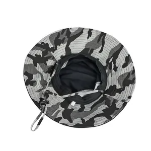 Chapeau de soleil camouflage à large bord pour homme avec mentonnière réglable de randonnée