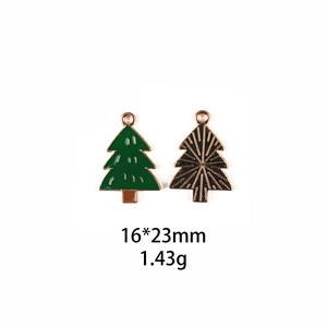 Christmas tree DIY alloy pendants with green enamel and gold finish details