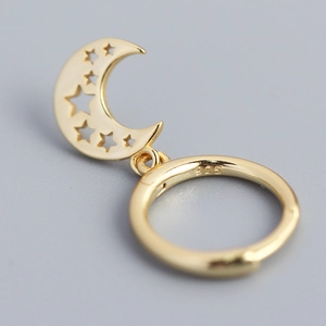 925 silver crescent moon and star hoop earrings in gold finish with geometric design