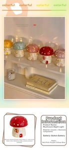 Detailed view of hollowed ceramic mushroom lamp with warm ambient lighting effects