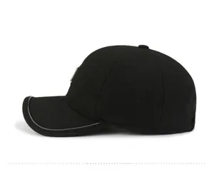 Side view of winter baseball cap showing thick felt texture and black leather trim