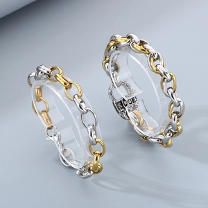 Bracciale a catena bicolore in acciaio inossidabile argento e oro con croce vintage
