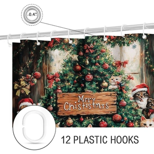Detail of Christmas shower curtain with 12 hooks and 0.4 inch metal grommets