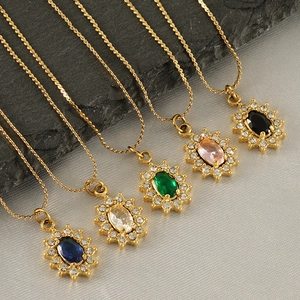 18K gold plated stainless steel sunflower necklaces with colorful zircon stones