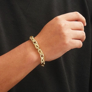 Golden Byzantine weave stainless steel bracelet for men in a bold street style hip hop design