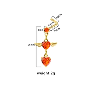 Detailed L-shaped nose stud with winged heart charm and size measurements