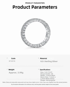 Detail view of 925 sterling silver ring featuring 5A grade rectangular cubic zirconia stones