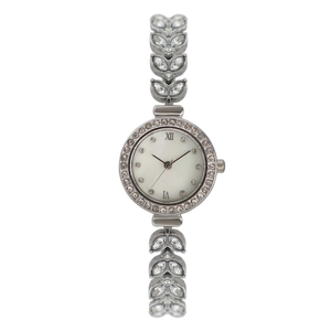 Elegant silver mermaid watch for women with leaf-shaped gemstone bracelet and white dial