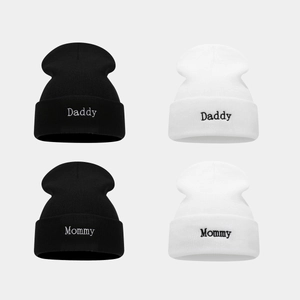 Daddy Mommy Embroidery Beanie Hat Acrylic Knitted Cuffed Ribbed Casual Winter Warm Skull Cap For Couples Parents