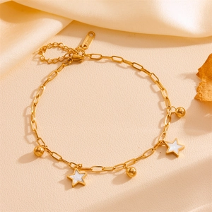 Exquisite gold stainless steel chain bracelet with delicate star and bead charms for women