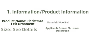 Detailed product specification table for handmade wool felt Christmas tree ornaments