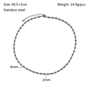 Detail view of 2mm and 4mm stainless steel beads on a polished silver chain necklace