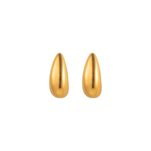 Minimalist gold teardrop stud earrings in high-polished 18k stainless steel finish