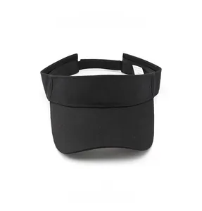 Front view of solid black cotton sun visor hat with stitched brim and 100% cotton label