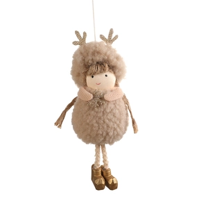 Plush Christmas reindeer angel doll with gold glitter antlers and snowflake for tree decor