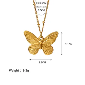 Retro butterfly coin pendant in 18K gold plated stainless steel with size markings