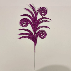Detail of purple glittered festive branch for Christmas tree decor and floral arrangements
