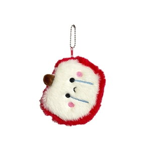 Cute apple plush coin purse with crying face embroidery and silver bead chain on white back