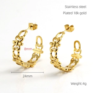 Detailed view of 18K gold plated stainless steel hollow hoop earrings with size dimensions