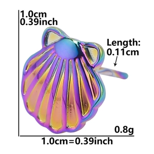 Rainbow plated stainless steel scallop shell stud earring dimensions and weight details