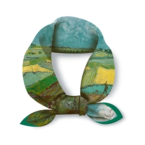 Detailed texture of Van Gogh Wheat Field with Cypresses oil painting print on silk scarf