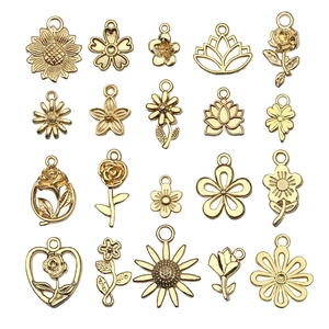 Zinc Alloy Flower Pendants Sunflower Rose Lotus Shape Jewelry Making Accessories For DIY Necklace Bracelet Craft Supplies Gold Silver Antique Tones