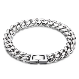 Bracelet gourmette en acier inoxydable argenté avec fermoir carré minimaliste pour hommes