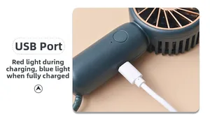 Detail of USB charging port with red and blue light indicators on portable fan