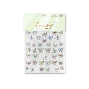 TOMONI MS 572 holographic butterfly crystal nail art stickers in premium packaging