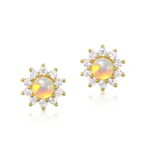 Minimalist 925 Sterling Silver Star Stud Earrings With Synthetic Opal And Zirconia 10K Gold Plated Jewelry For Women