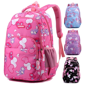 Girls Kids Schoolbag Oxford Cloth Breathable Ergonomic Spine Protection Bunny Rabbit Heart Print Students Backpack