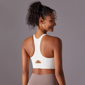 Soutien-gorge de sport blanc dos nageur avec crochets réglables et détails ajourés