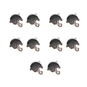 Detailed view of 10 black enamel American football helmet charms for DIY jewelry making