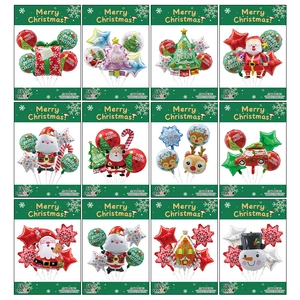 Christmas foil balloon sets featuring Santa, trees, and reindeer for party decoration