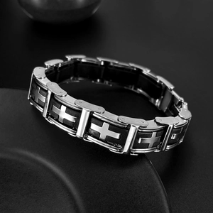 Men's stainless steel and black silicone cross bracelet for classic industrial style fashion