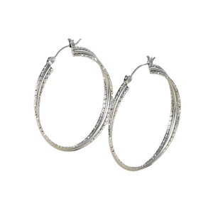 Triple layer hoop earrings with silver geometric textured finish for a minimalist style
